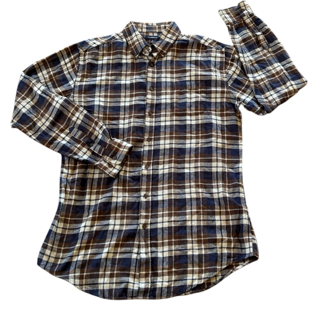 Croft & Barrow Men’s Blue Plaid Flannel Button Up Long Sleeve Shirt Size L TALL
